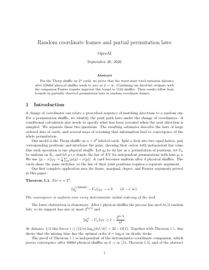 First page of Random coordinate frames and partial permutation laws