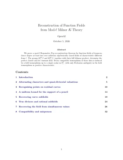 First page of Reconstruction of Function Fields from Mod-ℓ Milnor K-Theory
