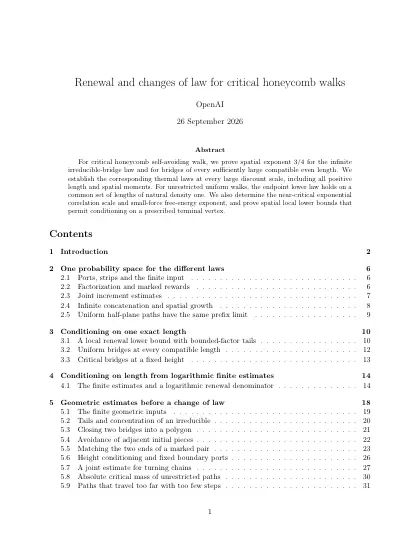 First page of Renewal and changes of law for critical honeycomb walks
