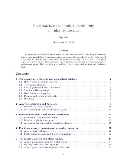 First page of Riesz transforms and uniform rectifiability in higher codimension