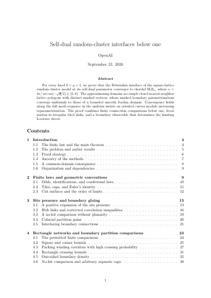 First page of Self-dual random-cluster interfaces below one