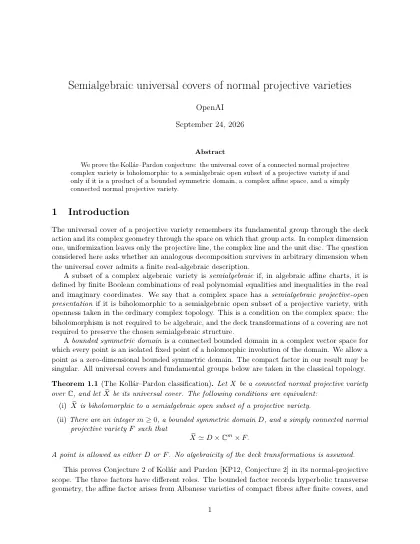 First page of Semialgebraic universal covers of normal projective varieties