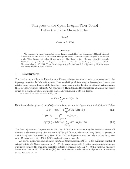 First page of Sharpness of the Cyclic Integral Floer Bound Below the Stable Morse Number
