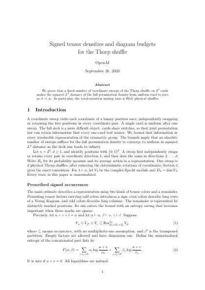 First page of Signed tensor densities and diagram budgets for the Thorp shuffle
