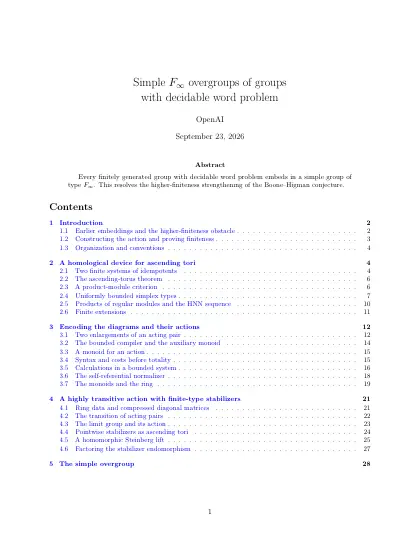 First page of Simple F∞ overgroups of groups with decidable word problem