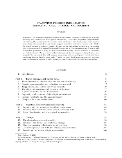 First page of Spacetime Penrose inequalities: enclosing area, charge, and rigidity