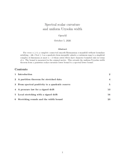 First page of Spectral scalar curvature and uniform Urysohn width