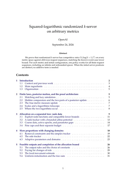 First page of Squared-logarithmic randomized k-server on arbitrary metrics