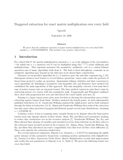 First page of Staggered extraction for exact matrix multiplication over every field
