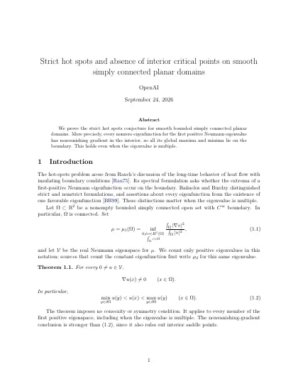 First page of Strict hot spots and absence of interior critical points on smooth simply connected planar domains