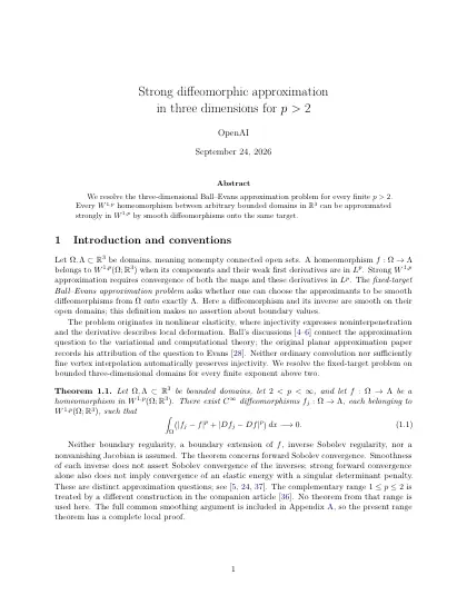 First page of Strong diffeomorphic approximation in three dimensions for p>2
