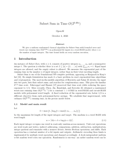 First page of Subset Sum in Time $`O(2^{0.49n})`$ 
