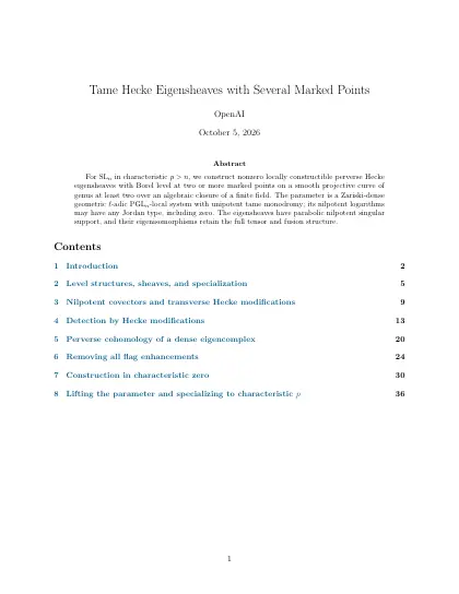 First page of Tame Hecke Eigensheaves with Several Marked Points
