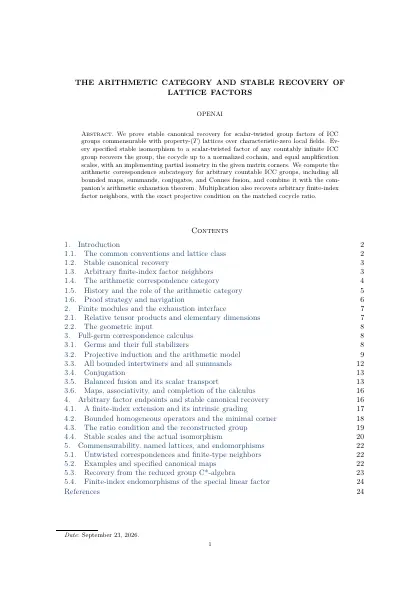 First page of The arithmetic category and stable recovery of lattice factors