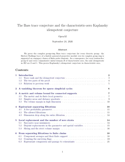 First page of The Bass trace conjecture and the characteristic-zero Kaplansky idempotent conjecture