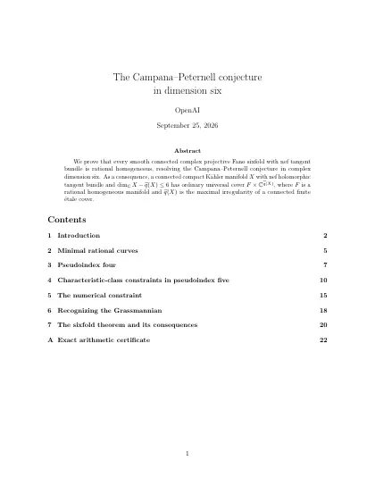 First page of The Campana–Peternell conjecture in dimension six