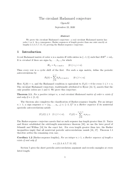 First page of The circulant Hadamard conjecture