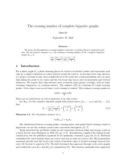 First page of The crossing number of complete bipartite graphs