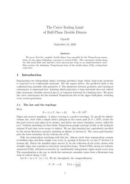 First page of The curve scaling limit of half-plane double dimers