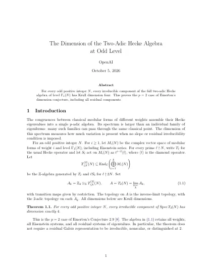 First page of The Dimension of the Two-Adic Hecke Algebra at Odd Level