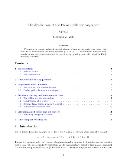 First page of The dyadic case of the Erdős similarity conjecture