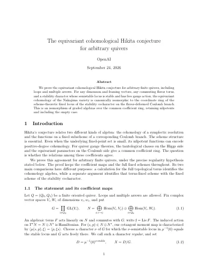 First page of The equivariant cohomological Hikita conjecture for arbitrary quivers