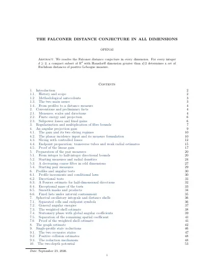 First page of The Falconer distance conjecture in all dimensions