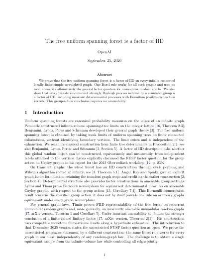 First page of The free uniform spanning forest is a factor of IID