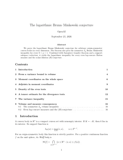 First page of The logarithmic Brunn–Minkowski conjecture