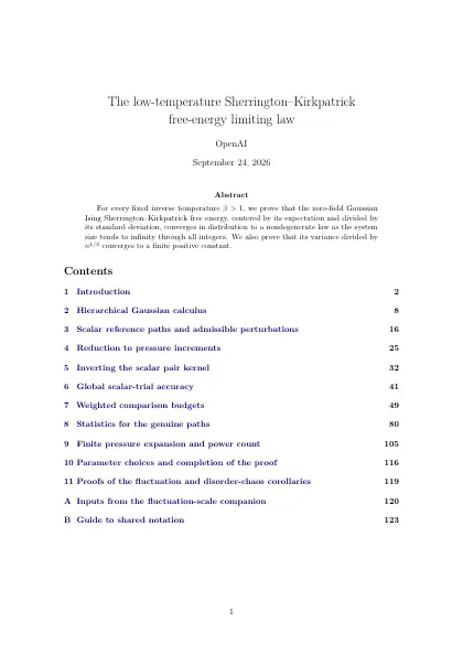 First page of The low-temperature Sherrington–Kirkpatrick free-energy limiting law