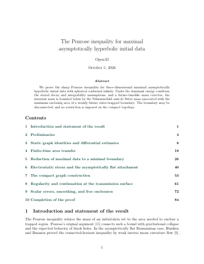 First page of The Penrose inequality for maximal asymptotically hyperbolic initial data