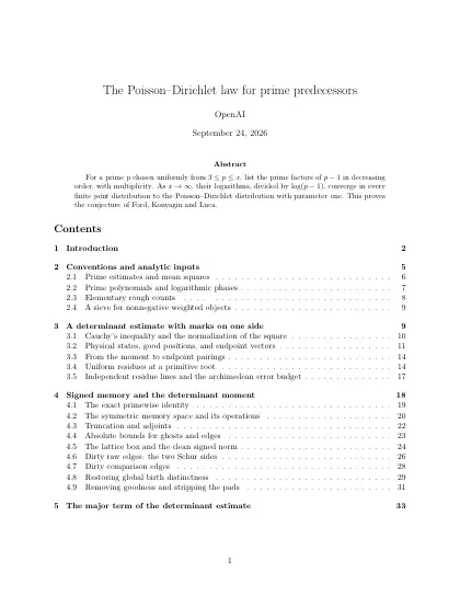 First page of The Poisson-Dirichlet law for prime predecessors
