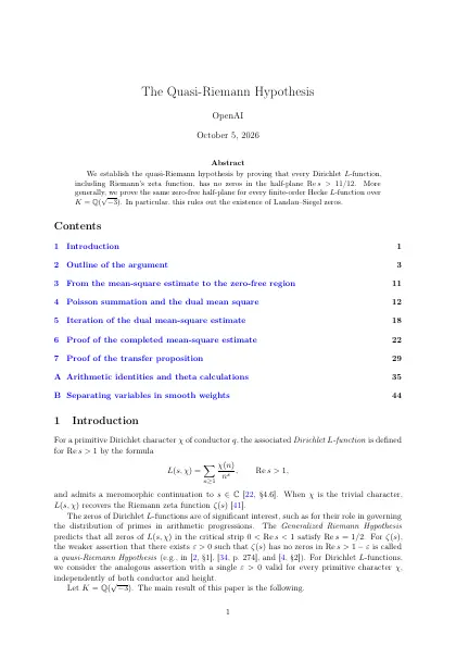First page of The Quasi-Riemann Hypothesis (alternate 11/12 proof)