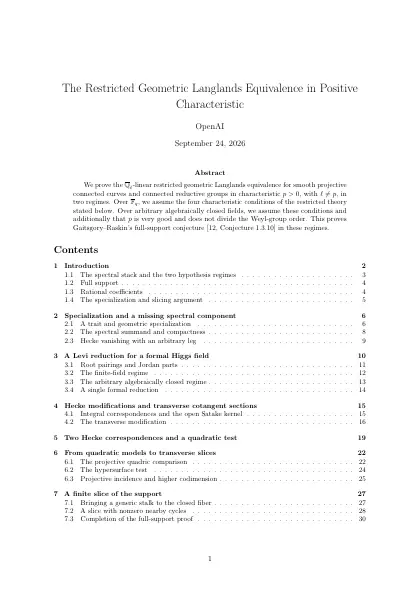 First page of The Restricted Geometric Langlands Equivalence in Positive Characteristic