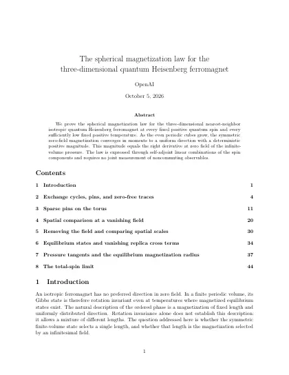 First page of The spherical magnetization law for the three-dimensional quantum Heisenberg ferromagnet