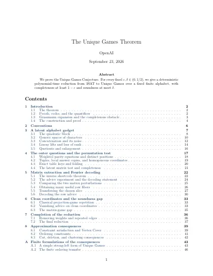 First page of The Unique Games Theorem