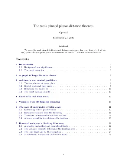 First page of The weak pinned planar distance theorem
