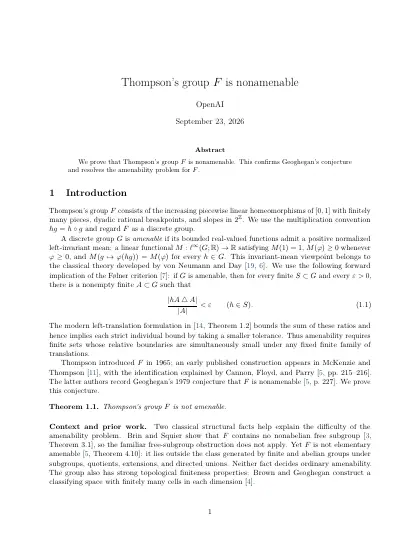 First page of Thompson's group F is nonamenable