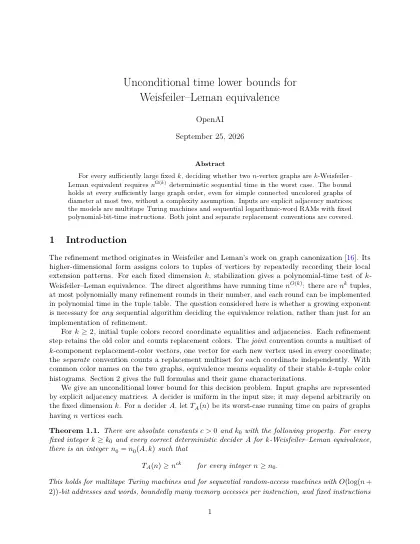First page of Unconditional time lower bounds for Weisfeiler–Leman equivalence
