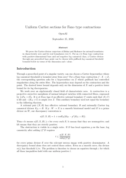 First page of Uniform Cartier sections for Fano type contractions