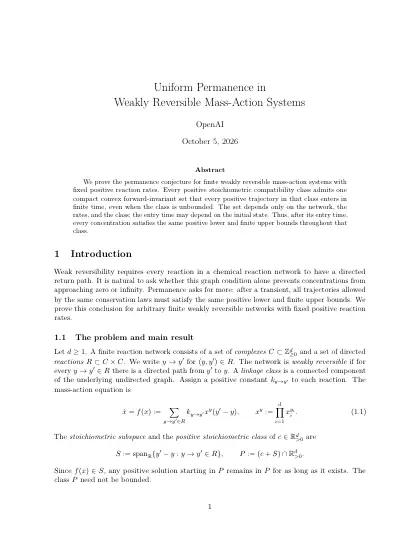 First page of Uniform Permanence in Weakly Reversible Mass-Action Systems