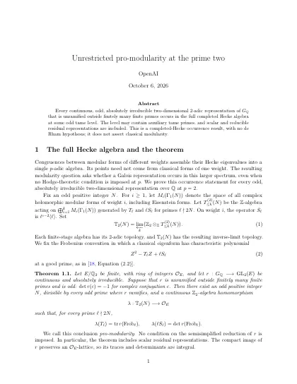 First page of Unrestricted pro-modularity at the prime two