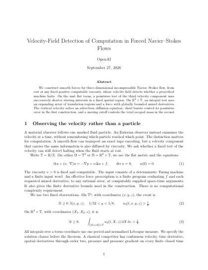First page of Velocity-Field Detection of Computation in Forced Navier–Stokes Flows