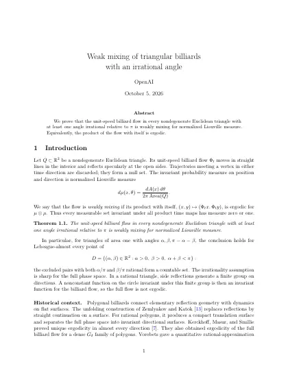 First page of Weak mixing of triangular billiards with an irrational angle